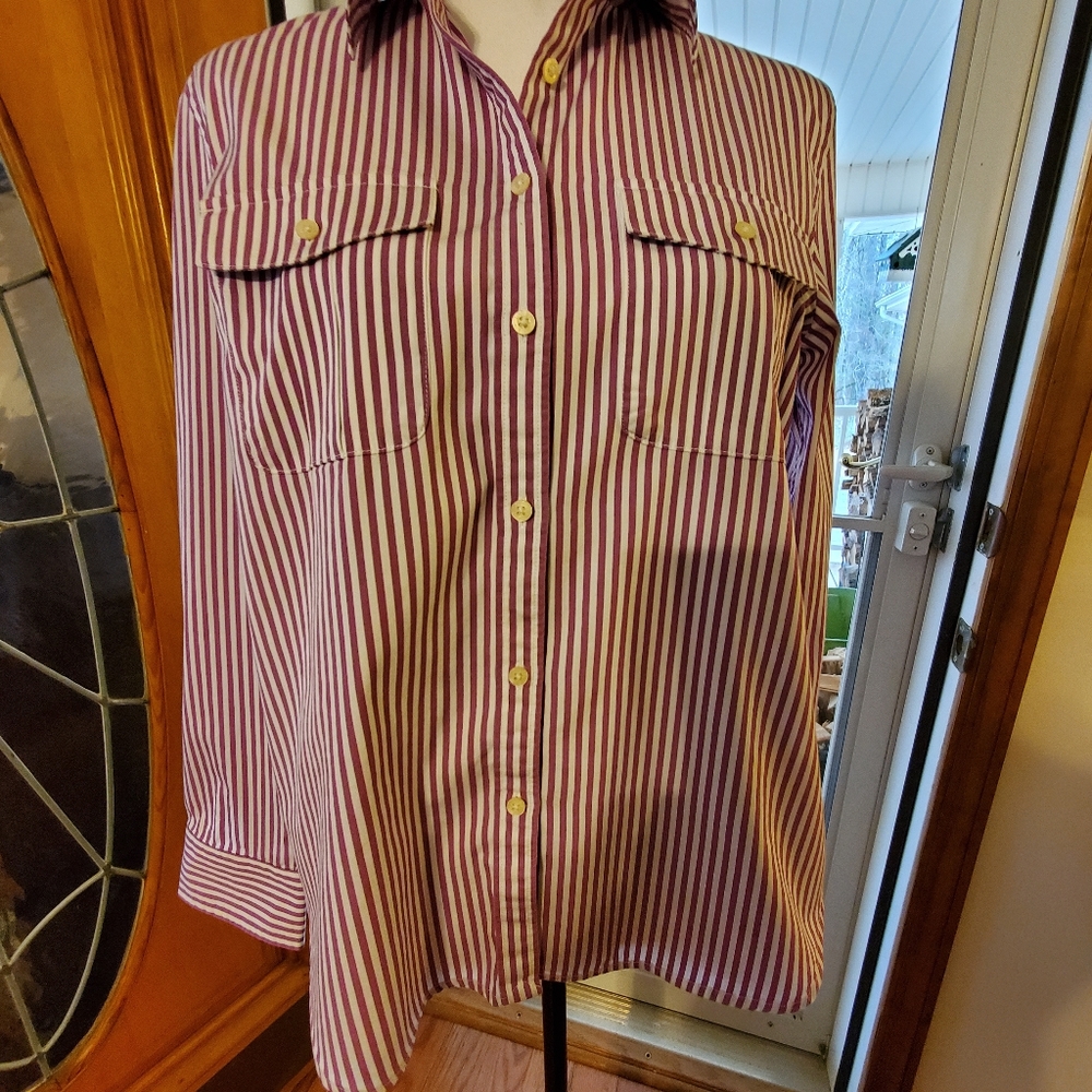 Lauren Button Down Striped Long Sleeve Shirt, Color: Purple  Size: L